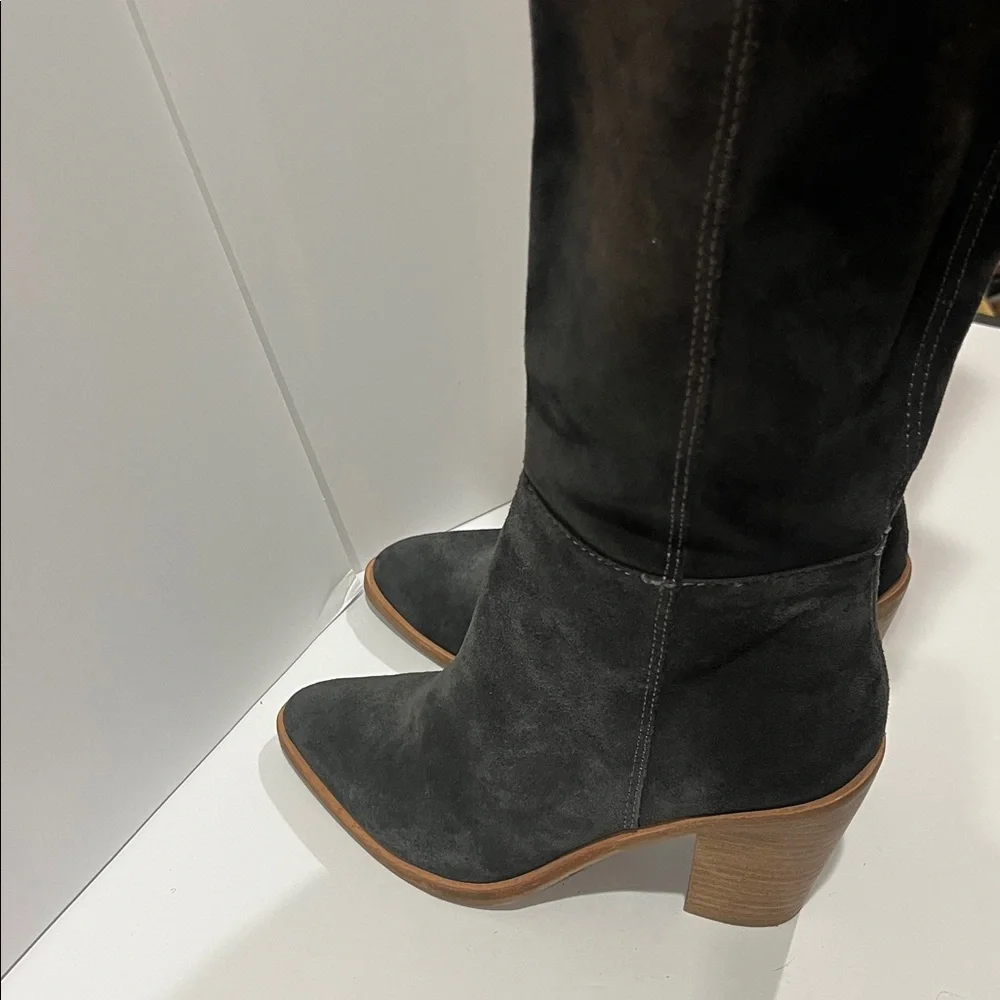 Dark Gray Suede Knee-High Boots - Picture 9 of 14